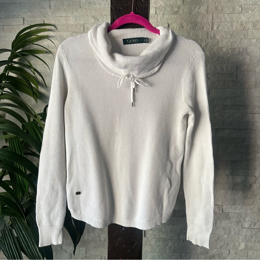 Lauren Ralph Lauren Waffle Knit Cream Ivory Cowl Sweater Size Small